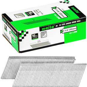 meite 16 Gauge Angled Finish Nails 1-1/4-Inch 20-Degree Galvanized Finishing Nails for Electric or Pneumatic Nailer Guns - Perfect for Window Trim, Cabinet Building and Other DIY Projects (2,000 PCS)