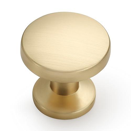 Amerdeco 7 Pack Brushed Brass Cabinet Knobs Single Hole Cabinet Pulls Round Kitchen Cabinet Knobs Drawer Knobs Dresser Knobs and Pulls for Bathroom Cabinets ZH0051