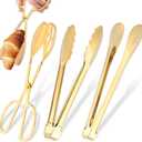 Serving Tongs,Stainless Steel Buffet Tongs, Kitchen Tongs Serving Utensils for Salad Buffet Appetizer Dessert Food Parties Wedding Party Catering, 3 Different Type Food Tongs(Gold)