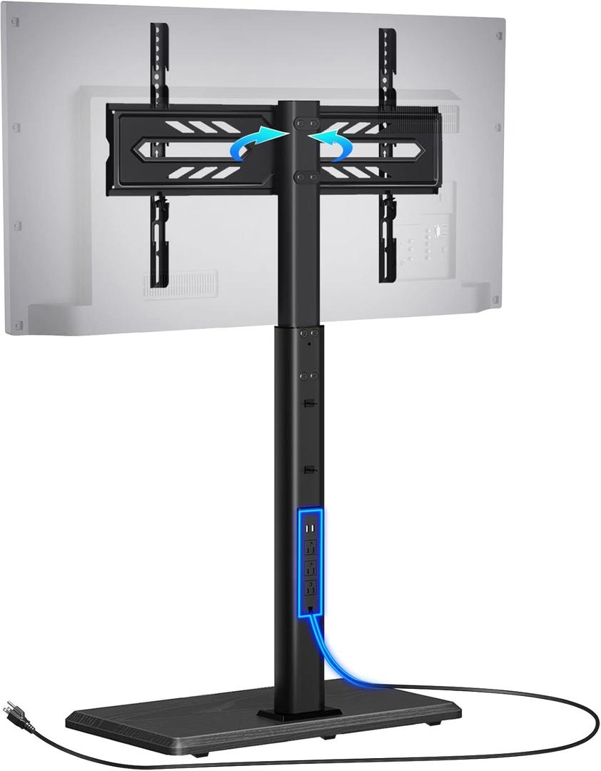 Greenstell TV Stand with Power Outlet, Universal Floor TV Stand for 32-75 inch TVs, Height Adjustable, Swivel Tall TV Mount Stand with Wood Base, Holds up to 110 LBs, Max VESA 600x400mm