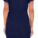 Womens Long Sleeve Round Neck Ruffles Wrap Dresses Party Dress (Blue)
