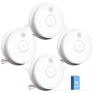 SITERWELL Smoke Detector, Hardwired Interconnected Smoke Detector, Photoelectric Smoke Alarm with 9V Backup Battery, Fire Alarm with Test/Silence Button, ETL-9th Listed, GS562A, 4 Packs