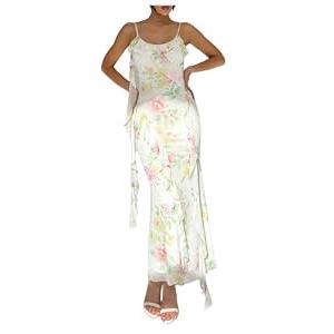 Milumia Women's Floral Mesh Ruffle Cami Dress Sexy Spaghetti Strap Bodycon Maxi Dresses Multicolor Large