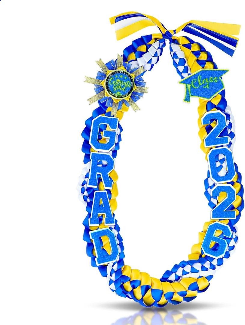 Lairyan 50" Graduation Leis 2026 - Double Braided Class of 2026 Graduation Ribbon Leis with Glitter Pins for Men Women Graduation Ceremony Money Leis Congrats Grad Gifts Party Supplies (Blue & Gold)