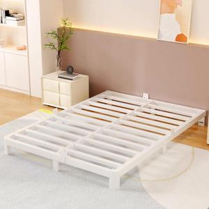 4 Inch White King Size Bed Frame, Metal King Bed Frame with Round Corner Design, No Box Spring Needed, Heavy Duty Steel Platform Support, Baby & Pet Friendly, Anti-Slip Baffles, Noiseless