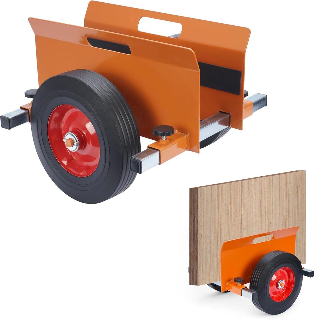 lukar Heavy Duty Panel Dolly, 1100LBS Capacity Door Dolly Panel Mover, Adjustable Clamp Panel Cart with 10" Solid Rubber Wheels, Drywall Mover for for Wood Panels, Doors and Drywall Sheet (Orange)