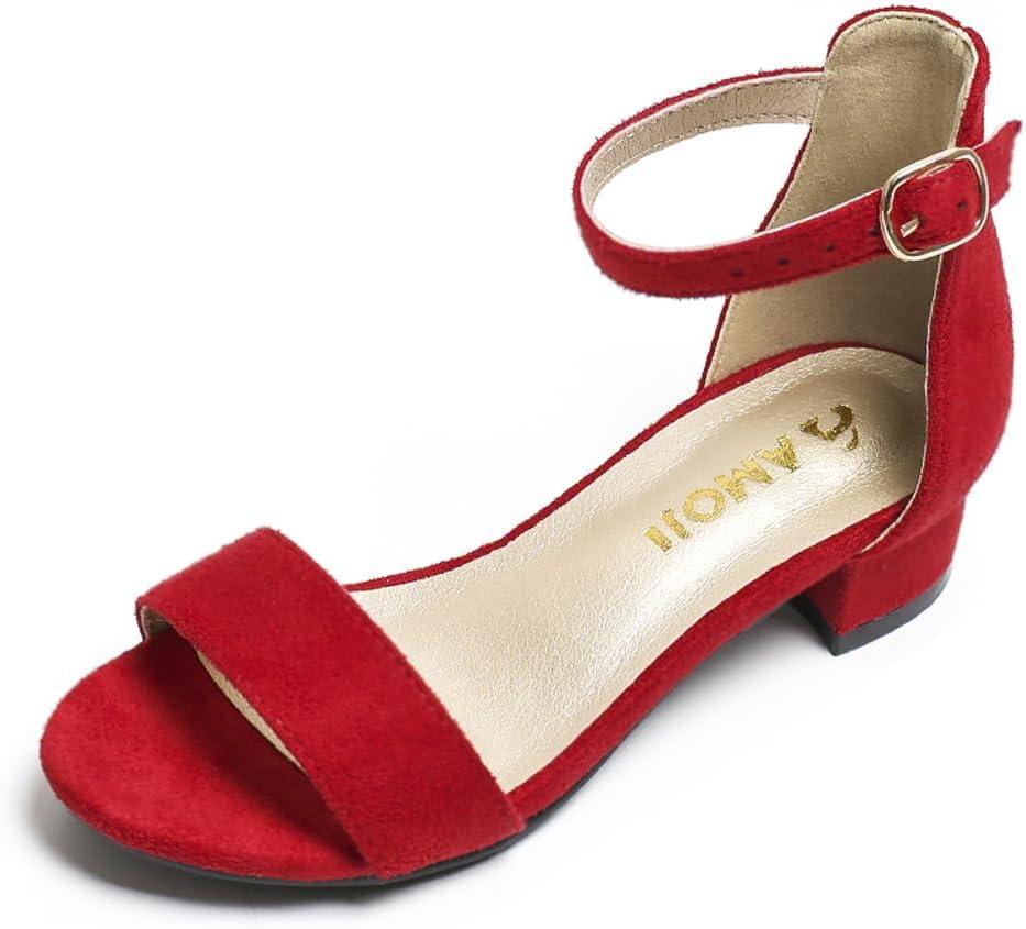 Amoji Girls High Heels Kid Ankle Strap Dress Shoes Wedding Party for Little Kid Big Kid 412 (1 Big Kid, Singlered)