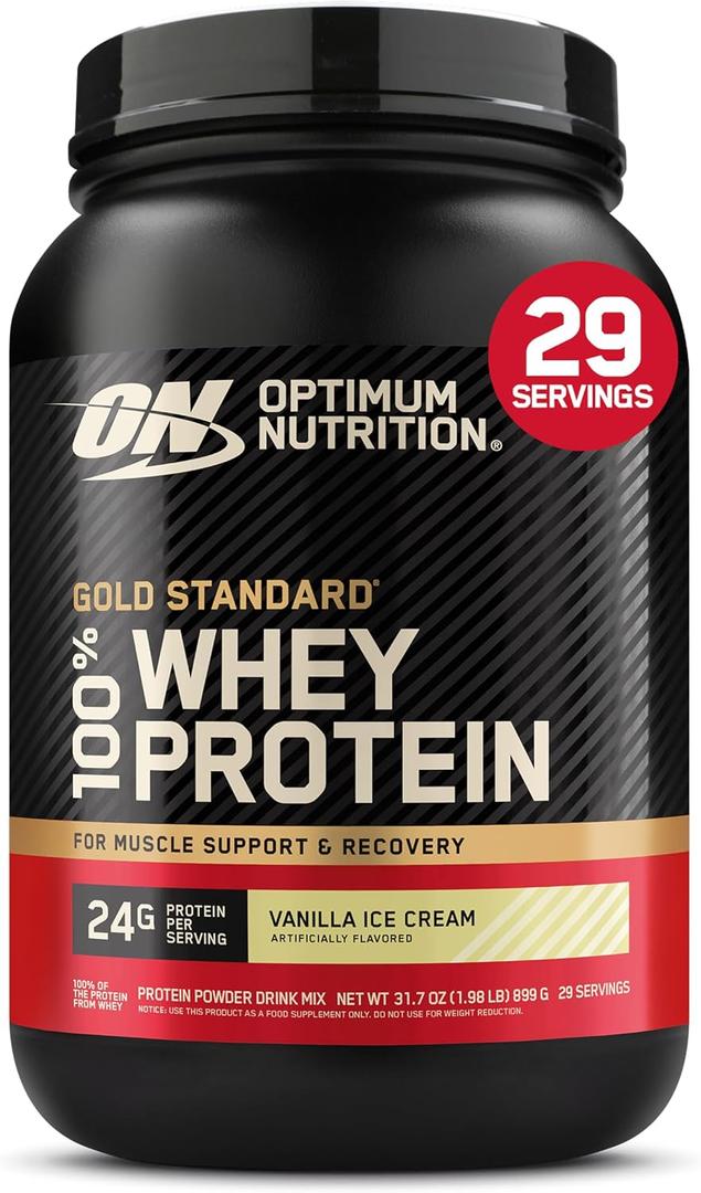 Optimum Nutrition Gold Standard 100% Whey Protein Powder, Vanilla Ice Cream, 2 Pound (Packaging May Vary) (EXP 08/01/28)