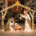 5FT Christmas Decorations Lighted Outdoor Nativity Scene Christmas Holy Family Nativity Scene Set with 175 Led Lights Ornament Xmas Decor Durable Waterproof for Yards & Lawns