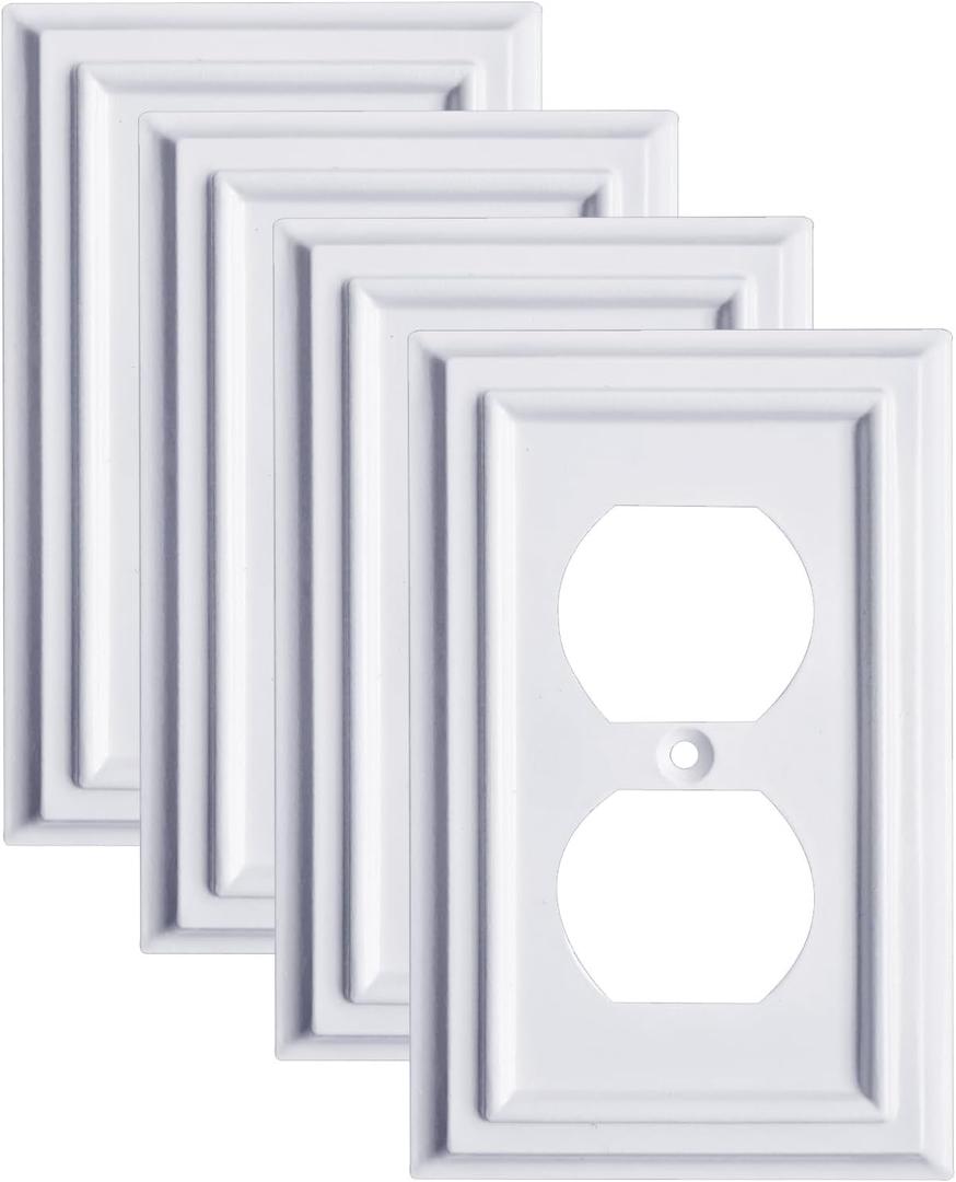 Pure White Decorative Outlet Covers Wall Plates, Bamboo Fiber Light Switch Covers, Natural Material Electric Receptacle Switch Plate Outlet Cover of various styles (1 Gang Duplex 4 Pack)