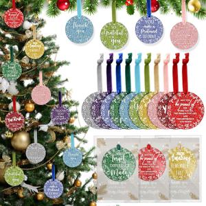 Kasyat 50 Sets Christmas Ornaments Employee Appreciation Gifts Bulk Christmas Glitter Acrylic Tree Ornament Inspirational Cards Appreciation Gifts for Coworker Team Staff Women Volunteer