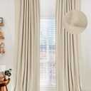 100% Blackout Shield Linen Blackout Curtains for Bedroom 108 Inches Long, Back Tab/Rod Pocket Living Room Drapes, Thermal Insulated Blackout Curtains 2 Panels Set, 50" W x 108" L, NaturalFlax