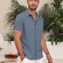TUREFACE Mens Button Down Casual Summer Beach Shirts Short Sleeve Vacation Wedding Shirt with Pocket (Blue, S)