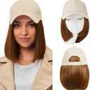 FORCUTEU Baseball Cap with Hair Extensions for Women Short Straight Bob Hairstyle Caps with Hair Attached Adjustable Baseball Cap Wig for Daily Party, 12 Inch