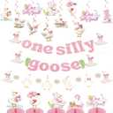One Silly Goose Birthday Decor Girl One Silly Goose 1st Birthday Party Decorations for Girls Silly Goose Hanging Swirl Garland Honeycomb Table Centerpieces Funny Goose Farm Animal Themed Party Supplies