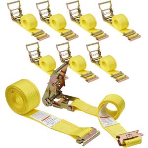 E-Track Ratchet Straps -8 Pack, 4,400 LB Breaking Strength, 2" x 12' Feet Heavy Duty ETrack Straps with 4 Feet Fixed End and Spring E-Fittings Yellow E Track Accessories Cargo Straps