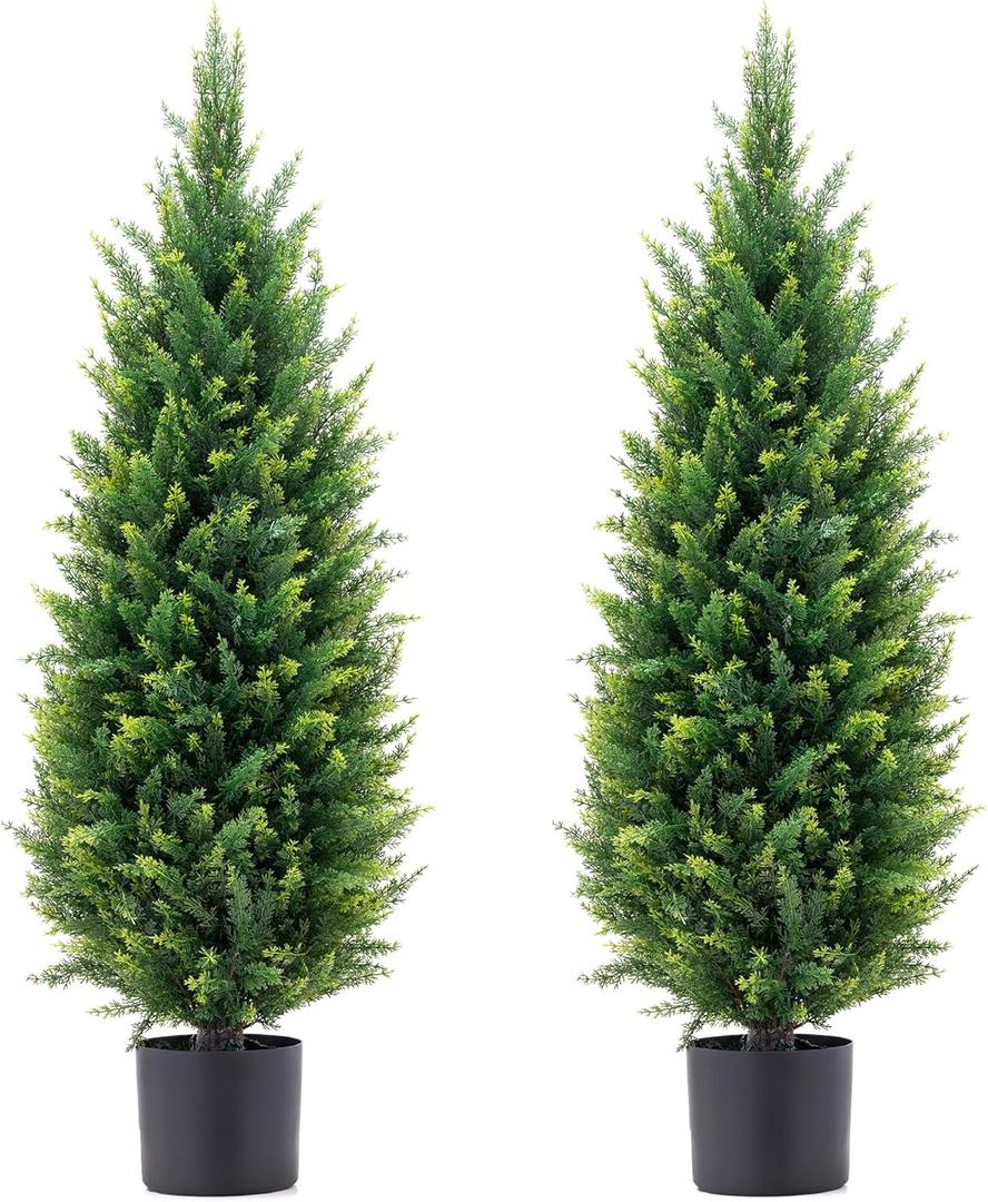 3.5ft Artificial Topiary Trees Set of 2 Faux Cedar Trees UV Resistant Bushes Potted Plants Artificial Shrubs for Outdoor Indoor Front Porch Garden