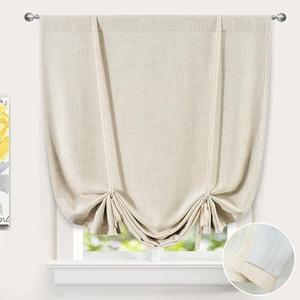 DriftAway Double Layer Linen Blackout Tie Up Curtains Thermal Insulated Fully Lined Balloon Roman Shade Bathroom Window Adjustable Rod Pocket for Small Window 50 Inch by 84 Inch Beige