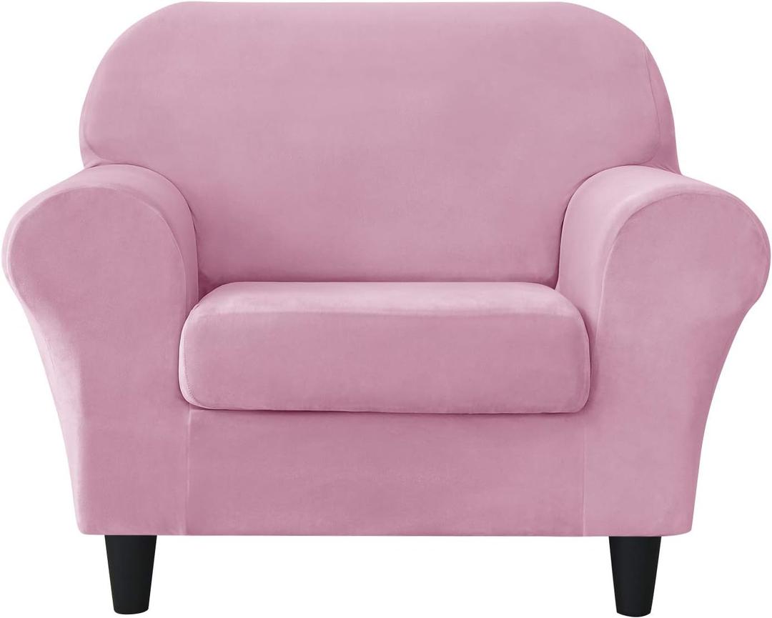 CONRUSER Stretch Sofa Slipcover, Soft Velvet Sofa Covers for 3 Cushion Couch Thick Furniture Protector for Pets & Kids (Pink, L)