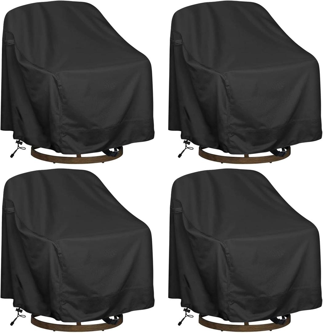 Outdoor Swivel Lounge Chair Cover, Fits to (29" W X 31" D X 38" H) Lawn Patio Chairs, 420D Tear-Resistant, UV Resistant, Waterproof for Furniture Covers (Black-4packs)