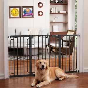 Cumbor 30.4-56.8" Extra Wide Baby Gate for Stairs, Dual Lock & Self-Closing Dog Gate Indoor, Easy Install Pet Gate for Doorways & Wide Openings, Easy Walk Thru Safety Proofing for Babies & Pets, Black
