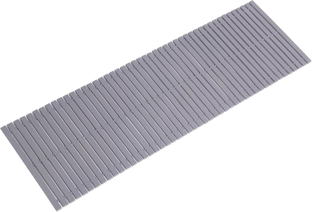 Bath Mat Bathroom Runner Long Large Rugs Floor Wood Shower Bathtub Waterproof Non Slip Accessories 16x48 Inch Easy to Clean, Striped Grey, 1 pc
