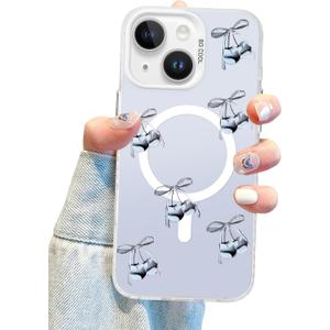 Aitipy Magnetic for iPhone 13/14 Case, Cute Sliver Cherry Pattern [Compatible with MagSafe], Aesthetic Trendy Slim Shockproof Protective Phone Cover for Women Girls