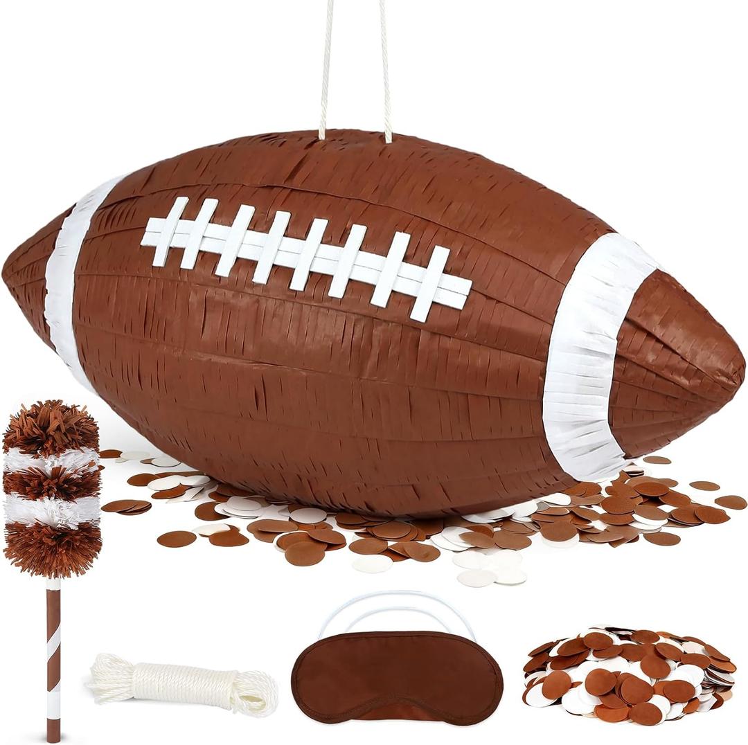 Football Pinata, Large Piata with a Blindfold, Bat, Rope for Tailgate Party Supplies, Boy Birthday Party, Sport Theme Party Decoration