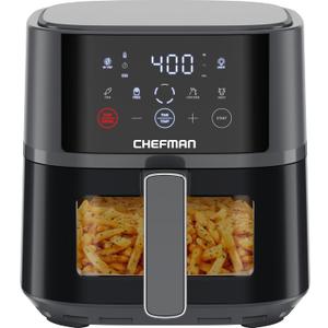 Chefman Air Fryer – 4 QT Compact Airfryer for Quick & Easy Meals, Features Hi-Fry Technology for Extra Crisp, Easy-View Window, Touch Controls with 4 Presets, Nonstick & Dishwasher Safe Basket - Grey