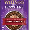 Wellness Bowl Boosters Simply Shreds Wet Dog Food Topper for Small, Medium, and Large Breeds, Grain Free, Natural, Beef and Carrots Recipe, 2.8 oz, Pack of 12 Pouches (EXP 06/26/26)