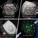 OLEVS Men Watches Business Dress Chronograph Big Square Quartz Analog Male Watch Silicone Strap Waterproof Date Gift Mens Wrsit Watch Silver