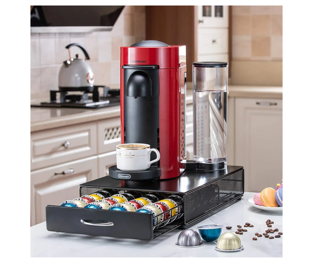 Flagship Vertuo Pod Holder Storage Drawer for Nespresso Vertuo Capsule Organizer Drawer Tray with Mesh Shelves for Nespresso Vertuo Holder Black Metal (40 Pods Capacity)