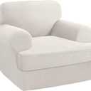 PrinceDeco 2 Pieces Armchair Slipcover Stretch Couch Covers for T Cushion Chair Slipcovers Soft Arm Chiar Cover Furniture Covers with 1 Individual T Shape Seat Covers Width Up to 40", Ivory