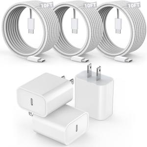 [3 Pack]Long 10FT iPhone 17 16e 15 Charger 20W Fast Wall Charger Block,10Foot USB C to C Braided Woven Cable Fast Charging for iPhone 17 Air/17 Pro/16 Pro/16 Pro Max/16 Plus/15/15 Plus/15 Pro Max/iPad