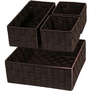 Woven Storage Baskets for Organizing, Small Baskets Cube Bin Container Tote Organizer Divider for Drawer, Closet, Shelf, Dresser, Set of 4(Brown)