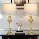 Cinyirong 28.75" Gold Table Lamps for Living Room,Touch Lamps for Bedrooms Set of 2 - Nightstand Table Lamp with USB C+A, 3 Way Dimmable Bedside Lamps End Tables, Antique Brass