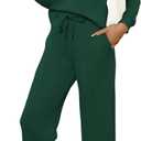 Tankaneo Womens 2 Piece Sets Mock Neck Long Sleeve Tops Wide Leg Pants Lounge Set Vacation Travel Fall Outfits Tracksuit (Medium, Dark Green)