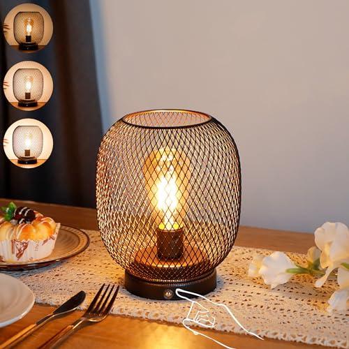 JHY DESIGN Dimmable Touch Bedside Table Lamp Rechargeable Battery Powered Lamp with LED Bulb Cordless Accent Lamp for Weddings Parties Patio Events for Indoors Outdoors(Metal Base, Bronze Round)