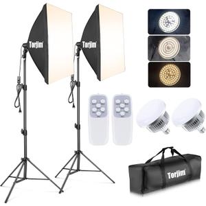 Torjim Softbox Photography Lighting Kit, 2Pcs 27" x 27" Professional Soft Box | 3000K-7500K 85W LED Bulbs with Remote, Photography Continuous Lighting Kit for Studio Lights, Portrait, Video Recording (27"+ 2Pcs)
