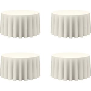 BRILLMAX 4 Pack Ivory Round Tablecloths 120 Inch for 60 Tables - 150 GSM Polyester Fabric, Floor Length Drop, Water, Stain & Wrinkle Resistant Cloth Cover for Wedding Reception Banquet Dining