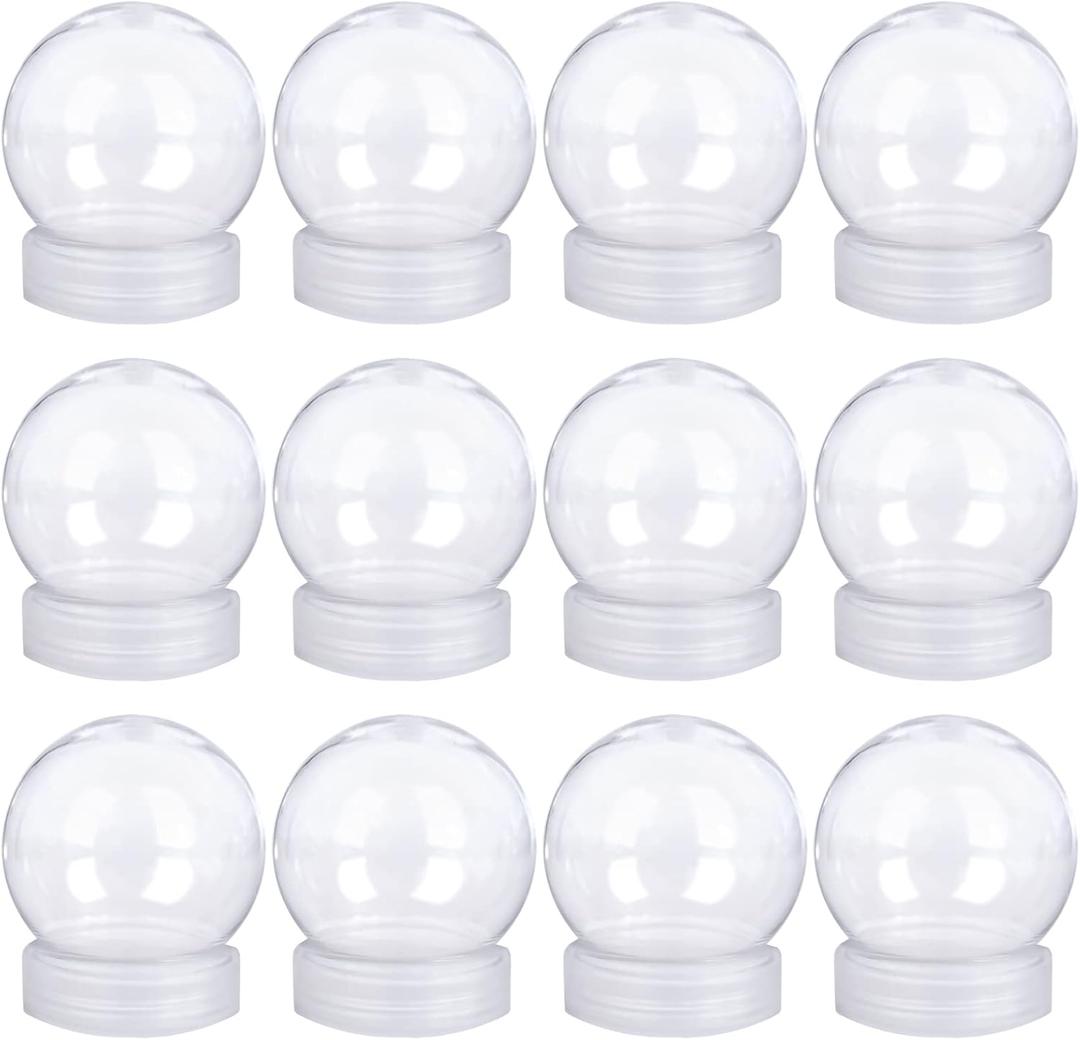 12 Pieces DIY Water Globe Snow Globe 2.7 Inch (69mm) Height Clear PET Plastic with Screw Off Cap for DIY Crafts Christmas Decoration
