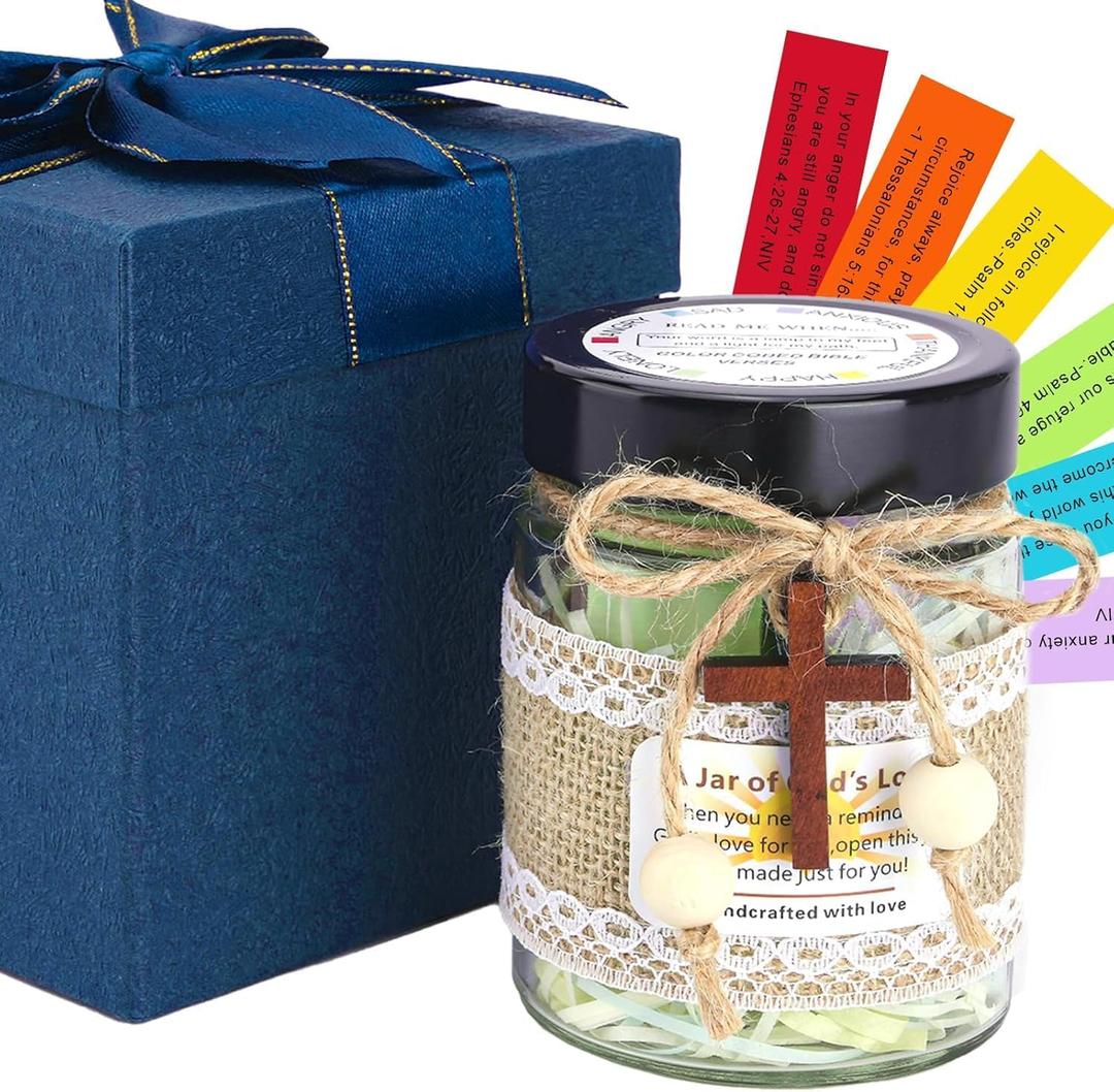 Bible Verse Jar for Emotions and Feelings,Christian Gifts for Women Men, Mom, Father's Day, Birthday, Her Graduation Gift, Religious Gifts (bule)