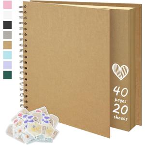 10X10 Inch DIY Scrapbook Photo Album, Kraft Blank Paper Scrap Book 40 Pages Memory Book for Wedding Family, Kraft Color