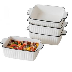 12 Oz Casserole Dish, Ceramic Baking Dishes Sets of 4, Small Casserole Dish with Handle, Porcelain Bakeware Sets, 5" Rectangular Baking Serving Dish for Casserole, Cakes, Dishwasher Oven Safe