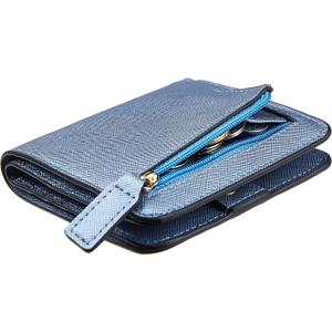 Toughergun Womens Small Slim Leather Wallet with RFID Protection, Compact Bifold Mini Purse with Clear ID Window (CH Blue Gold)