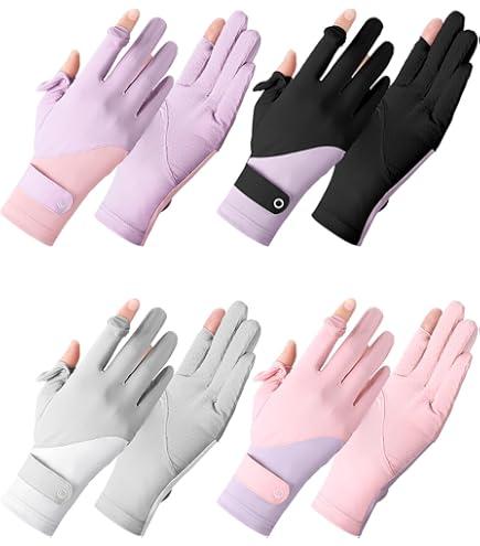 4 Pairs Women UV Protection Touchscreen Gloves Full Finger Sun Protection Driving Gloves for Summer Outdoor Cycling