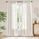 jinchan Winslow Linen Curtains for Bedroom 96 Inches Length Embroidered Bordered Floral Curtains for Living Room Farmhouse Decor Light Filtering Window Treatments White on White Drapes 2 Panels