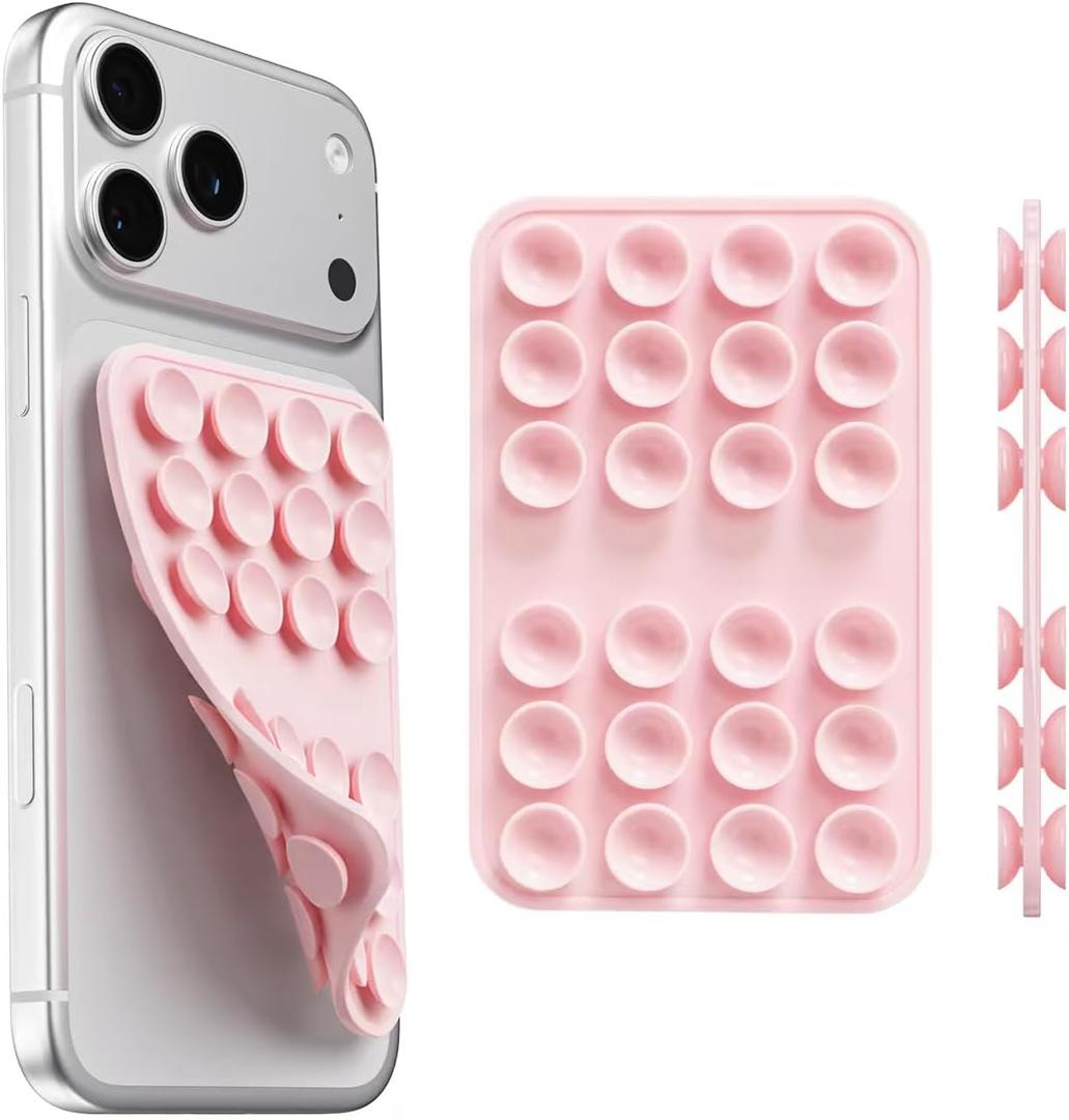 Upgraded Double Sided Silicone Suction Cup Phone Case Mount, Light Pink | Removable Sticky Phone Grip Hands-Free Selfes & Videos for iPhone & Android, Trending TikTok items Gift for Content Creator