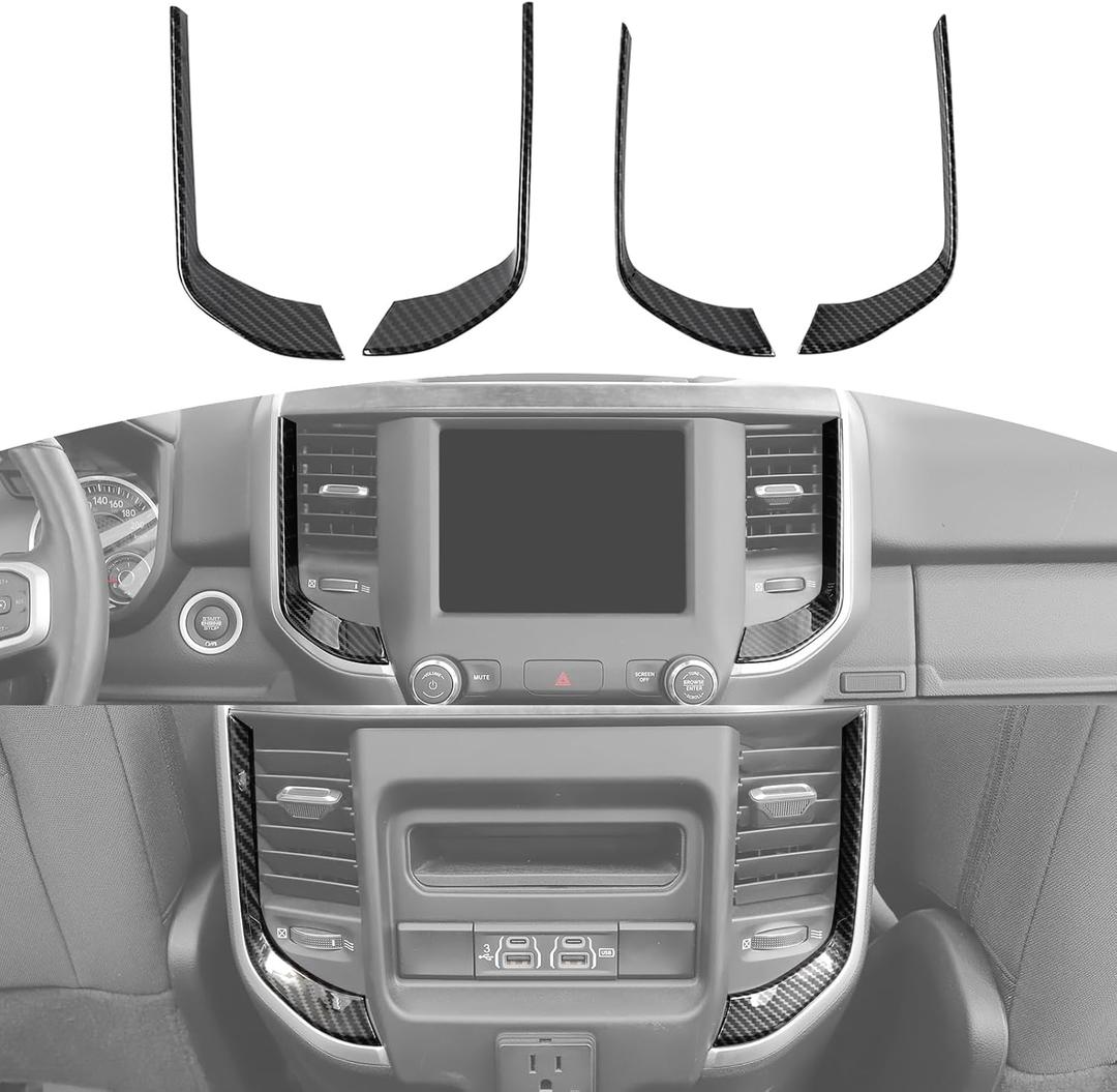 for RAM Center Console Air Vent Cover Trim Fit for RAM 2018-Present Black Carbon Fiber Interior Accessories 4pcs