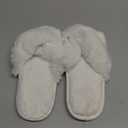 Evshine Women's Fuzzy Slippers Cross Band Memory Foam House Slippers Open Toe (5-6.5, White)